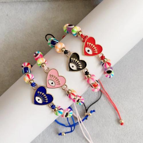 Evil Eye Jewelry Bracelet, Tibetan Style, with Polyamide & Resin, Heart, plated, Unisex & evil eye pattern & enamel & with rhinestone, mixed colors, nickel, lead & cadmium free, Length:18-26 cm, Sold By Set