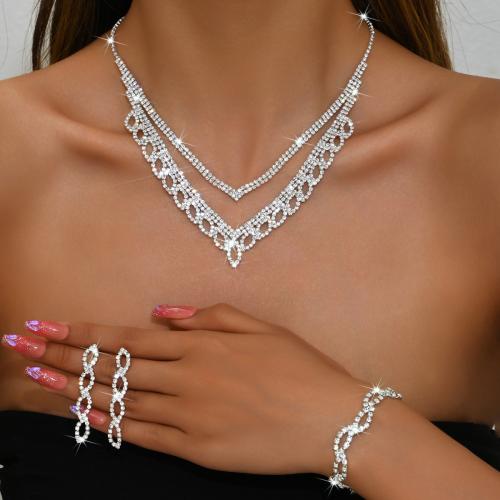 ottone set di gioielli fashion, placcato, stili diversi per la scelta & per la donna & con strass, argento, Venduto da set