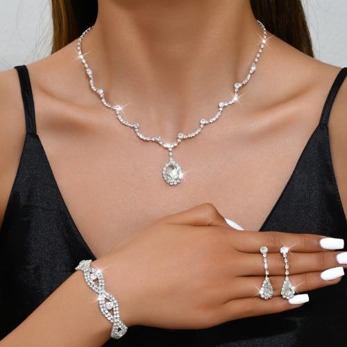 ottone set di gioielli fashion, with strass, placcato, stili diversi per la scelta & per la donna, argento, Venduto da set