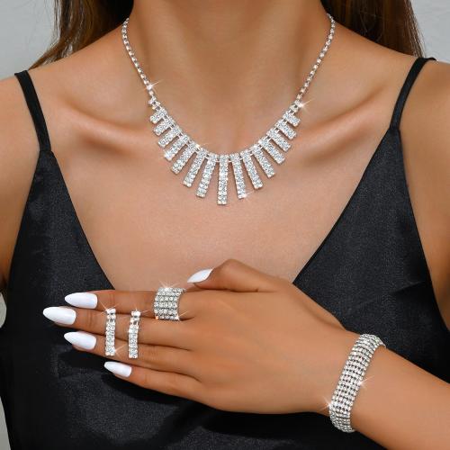 laiton parure de bijoux, Placage, styles différents pour le choix & pour femme & avec strass, argent, Vendu par fixé