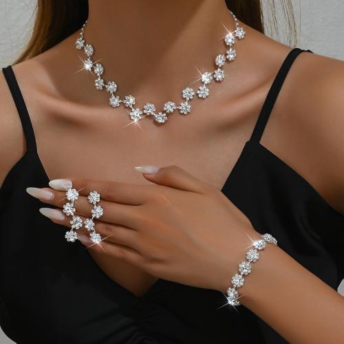 laiton parure de bijoux, Placage, styles différents pour le choix & pour femme & avec strass, argent, Vendu par fixé