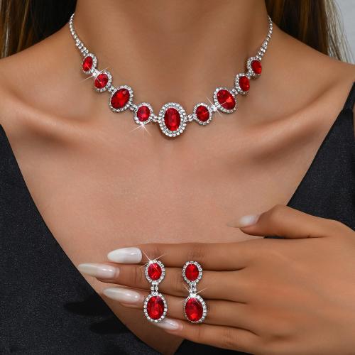 laiton parure de bijoux, avec cristal & strass, ovale, Placage, styles différents pour le choix & pour femme, Vendu par fixé