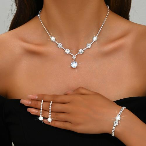 laiton parure de bijoux, avec strass, Placage, styles différents pour le choix & pour femme, argent, Vendu par fixé