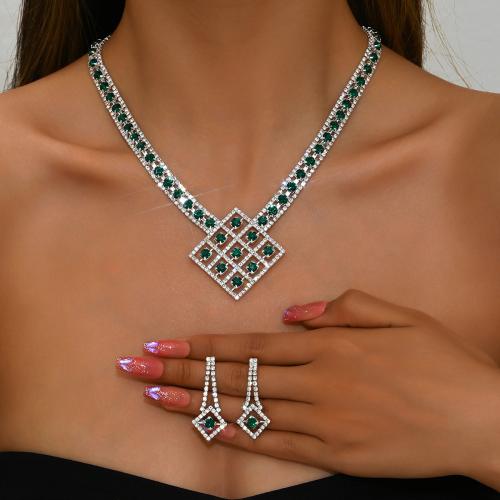 Brass Jewelry Set with Rhinestone Geometrical Pattern plated & for woman Sold By Set