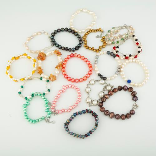 Pulseras de Perlas Freshwater, Perlas cultivadas de agua dulce, con metal, enviado al azar & diferente estilo del embalaje para la elección & para mujer, Color aleatorio, 6-7,7-8CM, longitud:7-7.5 Inch, Vendido por Grupo