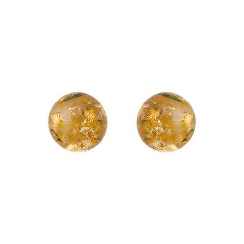 Brass Stud Earring, with Resin, Round, fashion jewelry & for woman, golden, 15mm, Sold By Pair