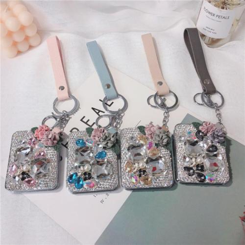 Bag Purse Charms Keyrings Keychains, Tibetan Style, with PU Leather, multifunctional & with rhinestone, mixed colors, Sold By PC