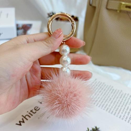 Key Chain, Zinc Alloy, med Mink pels & Plastic Pearl, multifunktionelle & for kvinde, flere farver til valg, 50x125mm, Solgt af PC