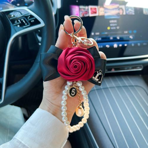 Bag Purse Charms Keyrings Keychains Zinc Alloy with Polyester & Plastic Pearl multifunctional & for woman 175mm Sold By PC