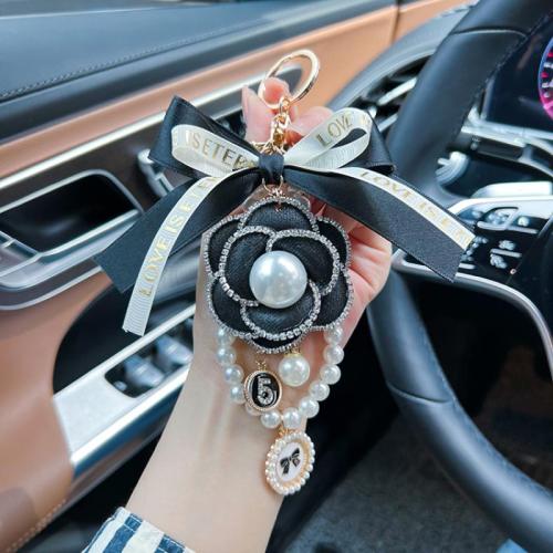 Key Chain, Zinc Alloy, med Polyester & Plastic Pearl, multifunktionelle & for kvinde & med rhinestone, flere farver til valg, 190mm, Solgt af PC