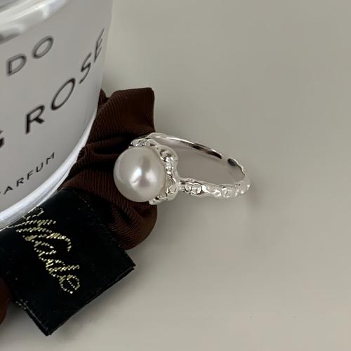 Sterling Silver smycken finger ring, 925 sterling silver, med Freshwater Pearl, mode smycken & för kvinna, Storlek:7, Säljs av PC