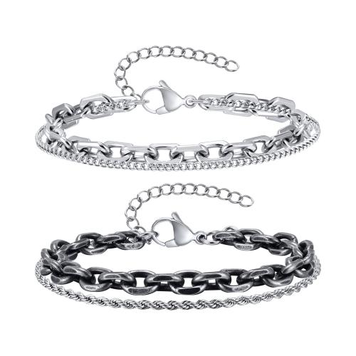 Stainless Steel Jewelry Bracelet, 304 Stainless Steel, with 5cm extender chain, Double Layer & fashion jewelry & for man, more colors for choice, Length:Approx 18 cm, Sold By PC