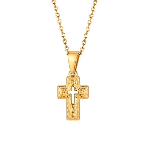 Stainless Steel Jewelry Necklace, 304 Stainless Steel, Cross, fashion jewelry & Unisex & different styles for choice, golden, 23.80x14.40mm, Length:Approx 50 cm, Sold By PC