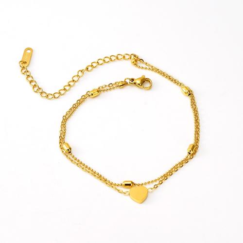 Stainless Steel Anklet, 304 Stainless Steel, with 8.5cm extender chain, Heart, 18K gold plated, Double Layer & fashion jewelry & for woman, golden, Length:Approx 20 cm, Sold By PC