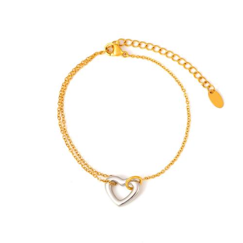 Bijoux bracelet en acier inoxydable, Acier inoxydable 304, avec 5cm chaînes de rallonge, coeur, bijoux de mode & pour femme, doré, 12x14mm, Vendu par PC