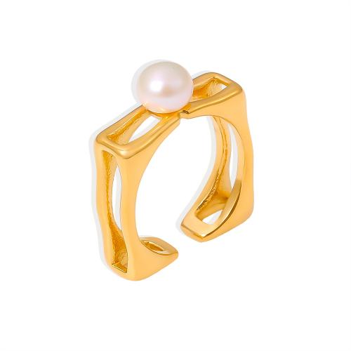 Stainless Steel Finger Ring, 304 Stainless Steel, with Freshwater Pearl, fashion jewelry & for woman, more colors for choice, US Ring Size:7, Sold By PC