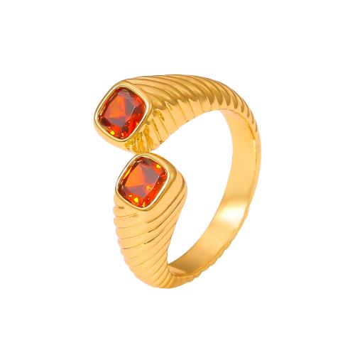 Brass Finger Ring, with Cubic Zirconia, fashion jewelry & for woman, golden, US Ring Size:7, Sold By PC