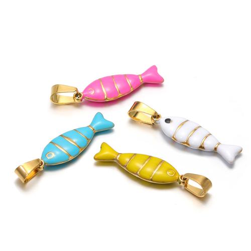 Stainless Steel Pendants, 304 Stainless Steel, Fish, DIY & enamel, more colors for choice, 7x22mm, 5PCs/Bag, Sold By Bag