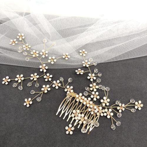 Decorative Hair Combs, Brass, with Clear Quartz, fashion jewelry & for woman & with rhinestone, 230x130mm, Sold By PC