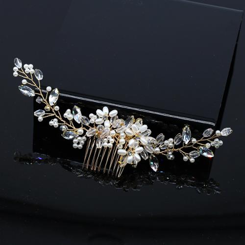 Decorative Hair Combs, Brass, with Crystal & Plastic Pearl, fashion jewelry & for woman, 200x60mm, Sold By PC