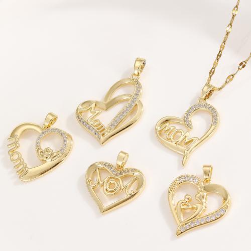 Cubic Zirconia Micro Pave Brass Pendant, Heart, different styles for choice & micro pave cubic zirconia, golden, Sold By PC