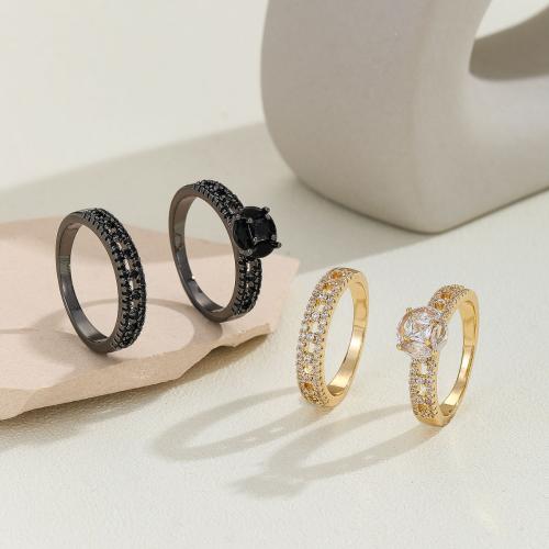 Brass Ring Set, 2 pieces & Unisex & different size for choice & micro pave cubic zirconia, more colors for choice, Sold By Set