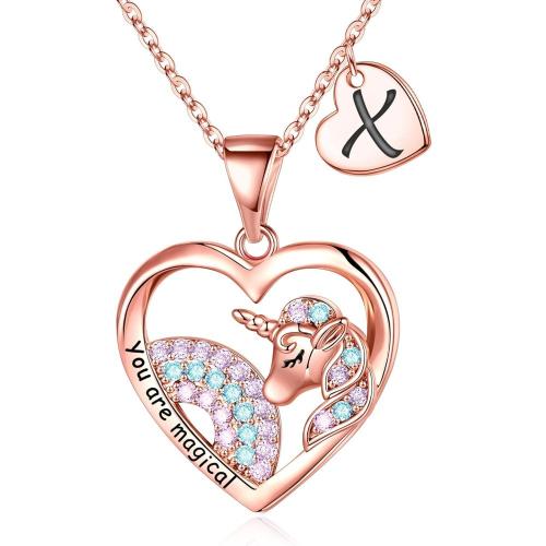 Brass Necklace, for children & different designs for choice & micro pave cubic zirconia, rose gold color, 27x20mm, Length:Approx 40-45 cm, Sold By PC