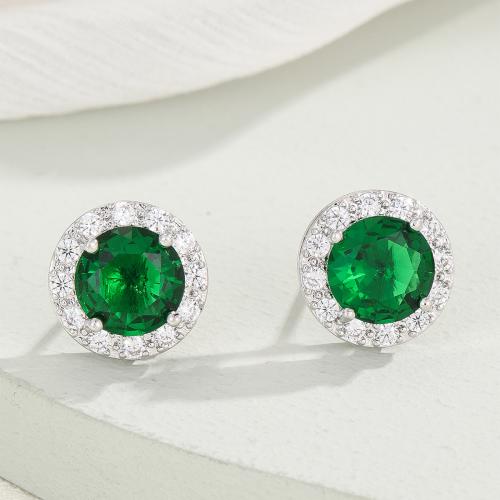 Brass Stud Earring fashion jewelry & Unisex & micro pave cubic zirconia silver color Sold By PC