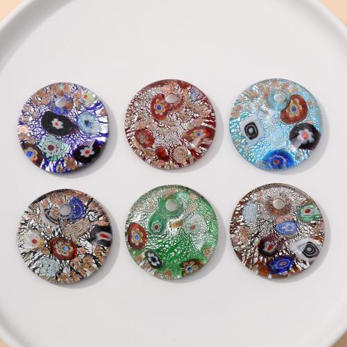 Fashion Lampwork Pendants, Flat Round, DIY, more colors for choice, 41mm, 24PCs/Bag, Sold By Bag