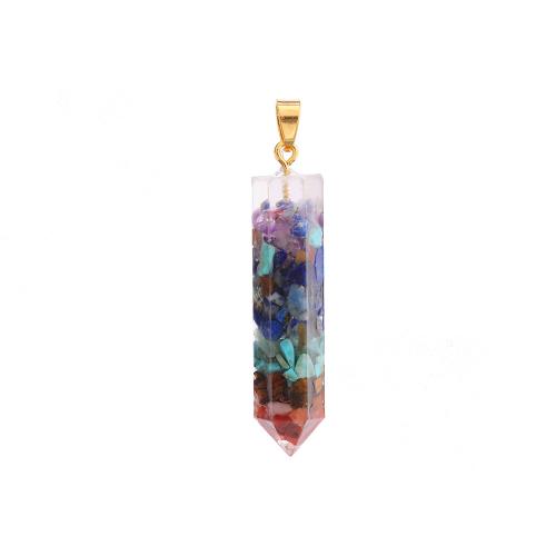 Bijoux Pendentifs en pierres gemmes, résine, avec Gravier naturel & alliage de zinc, Placage de couleur d'or, DIY, plus de couleurs à choisir, 10x65mm, Vendu par PC