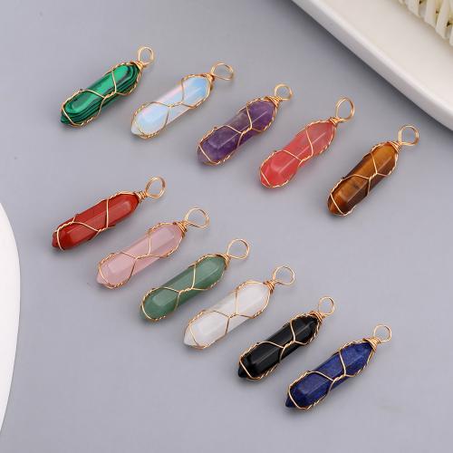 Gemstone Pendants Jewelry, Natural Stone, with Tibetan Style, gold color plated, DIY & different materials for choice, more colors for choice, 10x42mm, Sold By PC