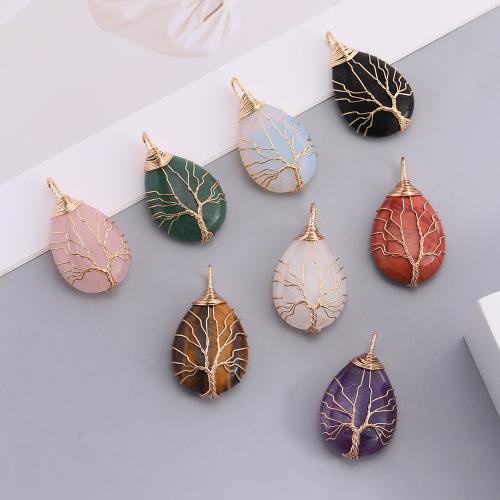 Gemstone Pendants Jewelry, Natural Stone, with Tibetan Style, Teardrop, gold color plated, DIY & different materials for choice, more colors for choice, 41x25mm, Sold By PC