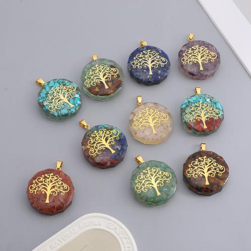 Gemstone Pendants Jewelry, Resin, with Natural Stone & Tibetan Style, gold color plated, DIY, more colors for choice, 30mm, Sold By PC