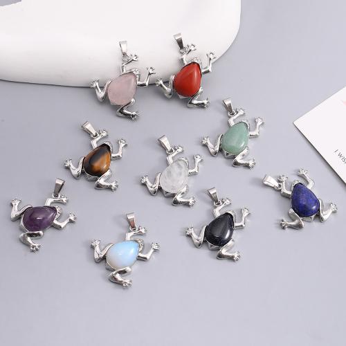 Gemstone Pendants Jewelry, Natural Stone, with Tibetan Style, Frog, silver color plated, DIY, more colors for choice, 30x30mm, Sold By PC