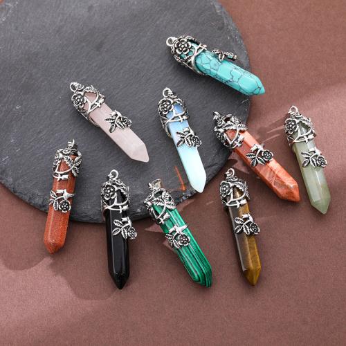 Gemstone Pendants Jewelry, Natural Stone, with Tibetan Style, silver color plated, DIY, more colors for choice, 58x15mm, Sold By PC