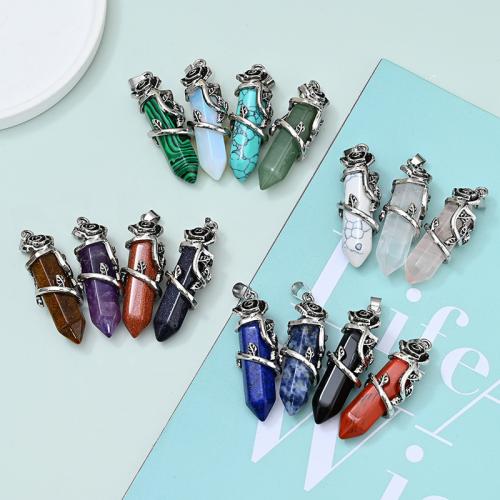 Bijoux Pendentifs en pierres gemmes, Pierre naturelle, avec alliage de zinc, Placage de couleur argentée, DIY & différents matériaux pour le choix, plus de couleurs à choisir, 53x16mm, Vendu par PC