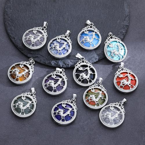 Gemstone Pendants Jewelry, Natural Stone, with Tibetan Style, silver color plated, DIY & different materials for choice, more colors for choice, 42x28mm, Sold By PC