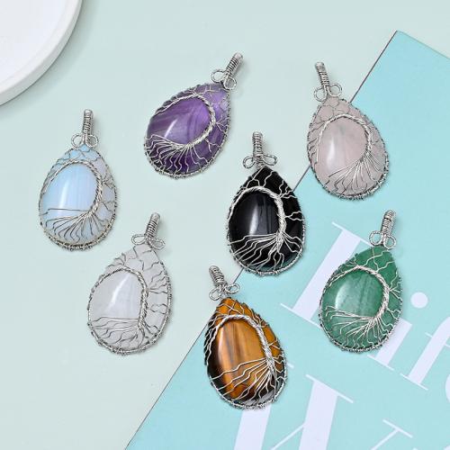 Gemstone Pendants Jewelry, Natural Stone, with Tibetan Style, Teardrop, silver color plated, DIY & different materials for choice, more colors for choice, 49x25mm, Sold By PC