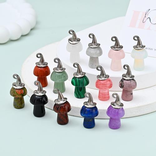 Gemstone Pendants Jewelry Natural Stone with Zinc Alloy mushroom silver color plated DIY Sold By PC