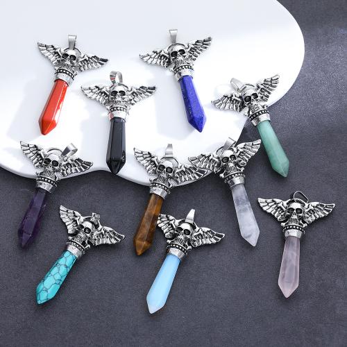 Gemstone Pendants Jewelry Natural Stone with Zinc Alloy silver color plated DIY Sold By PC