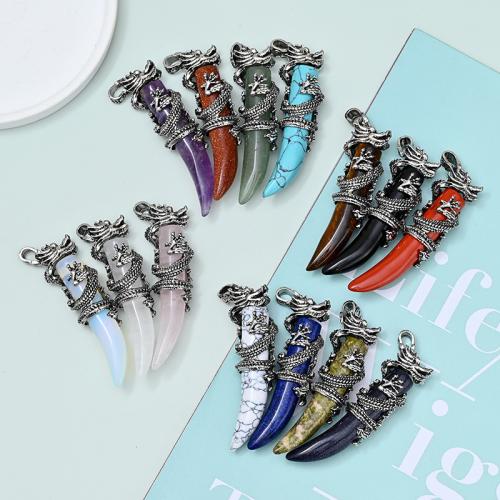 Gemstone Pendants Jewelry Natural Stone with Zinc Alloy silver color plated DIY Sold By PC