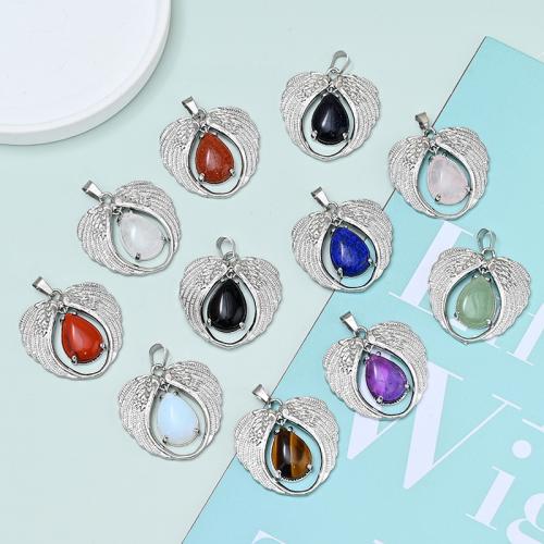 Gemstone Pendants Jewelry, Natural Stone, with Tibetan Style, silver color plated, DIY & different materials for choice, more colors for choice, 41x35mm, Sold By PC