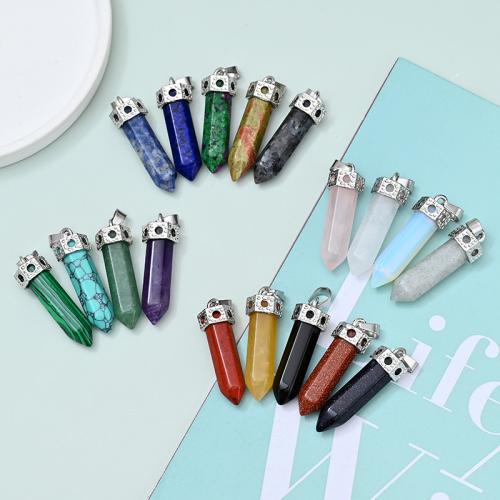 Bijoux Pendentifs en pierres gemmes, Pierre naturelle, avec alliage de zinc, Placage de couleur argentée, DIY & différents matériaux pour le choix, plus de couleurs à choisir, 12x42mm, Vendu par PC