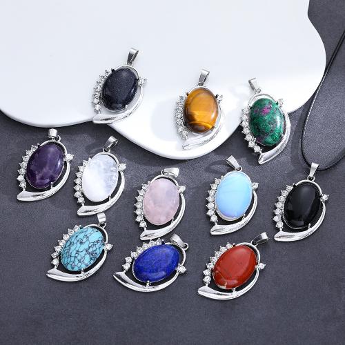 Gemstone Pendants Jewelry, Natural Stone, with Tibetan Style, silver color plated, DIY & different materials for choice, more colors for choice, 46x26mm, Sold By PC