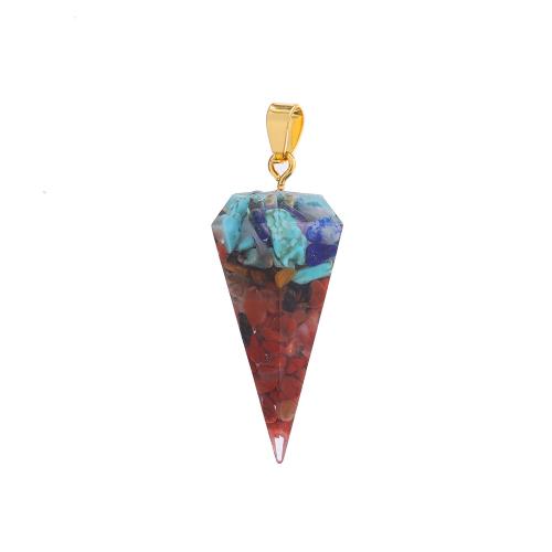 Gemstone Pendants Jewelry, Resin, with Natural Gravel & Tibetan Style, Conical, gold color plated, DIY, more colors for choice, 12x38mm, Sold By PC