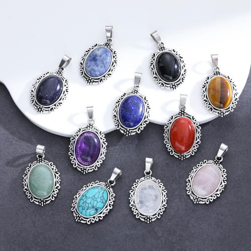 Gemstone Pendants Jewelry, Natural Stone, with Tibetan Style, silver color plated, DIY & different materials for choice, more colors for choice, 20x20mm, Sold By PC