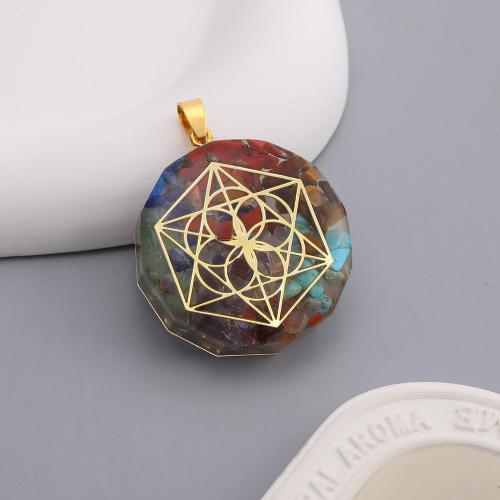 Bijoux Pendentifs en pierres gemmes, résine, avec Gravier naturel & alliage de zinc, Placage de couleur d'or, DIY & modèles différents pour le choix, plus de couleurs à choisir, 30mm, Vendu par PC