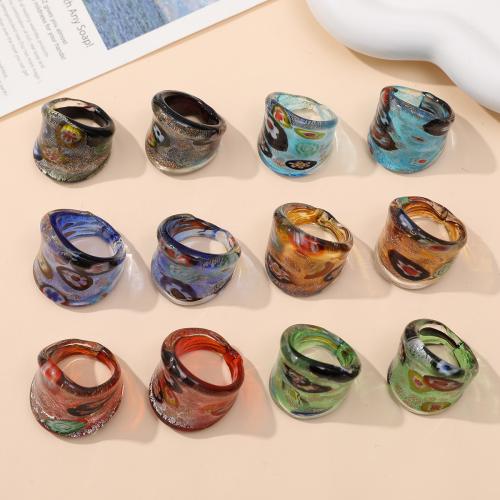 Finger Ring smykker, Lampwork, mode smykker & Unisex, flere farver til valg, 26x25mm, 24pc'er/Bag, Solgt af Bag