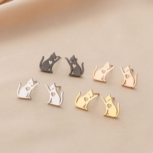 Stainless Steel Stud Earrings 304 Stainless Steel Cat Vacuum Ion Plating fashion jewelry & for woman Sold By Bag