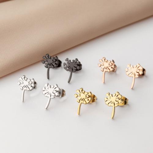 Stainless Steel Stud Earrings 304 Stainless Steel Dandelion Vacuum Ion Plating fashion jewelry & for woman Sold By Bag